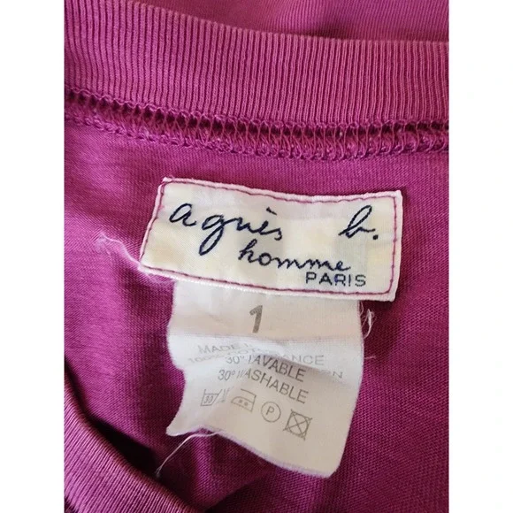 agnes b. Men's Purple Cotton T-Shirt Made in France 20" Pit to Pit - Picture 3 of 4